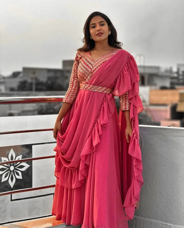 PINK GEORGETTE ANARKALI GOWN