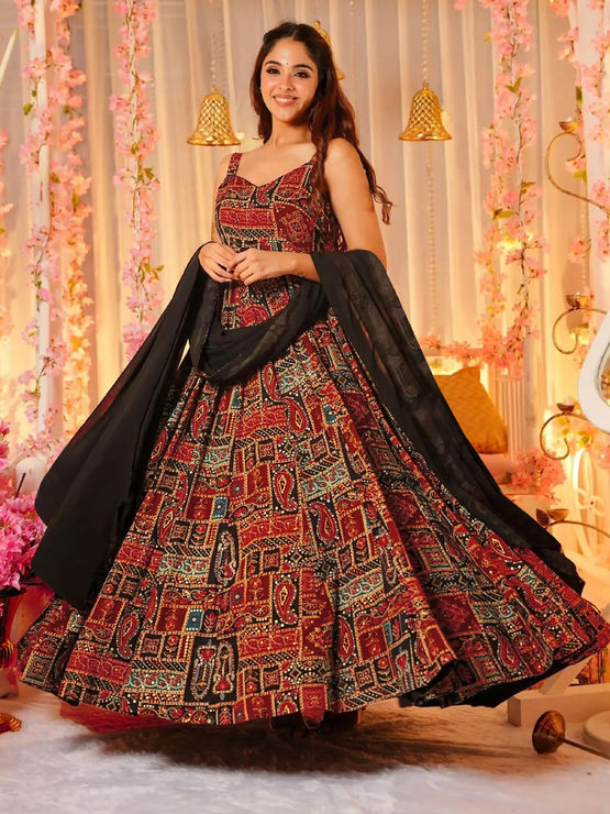 PRINTED SILK ANARKALI GOWN