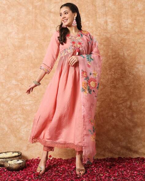 PINK SILK KURTI WITH DUPATTA SET