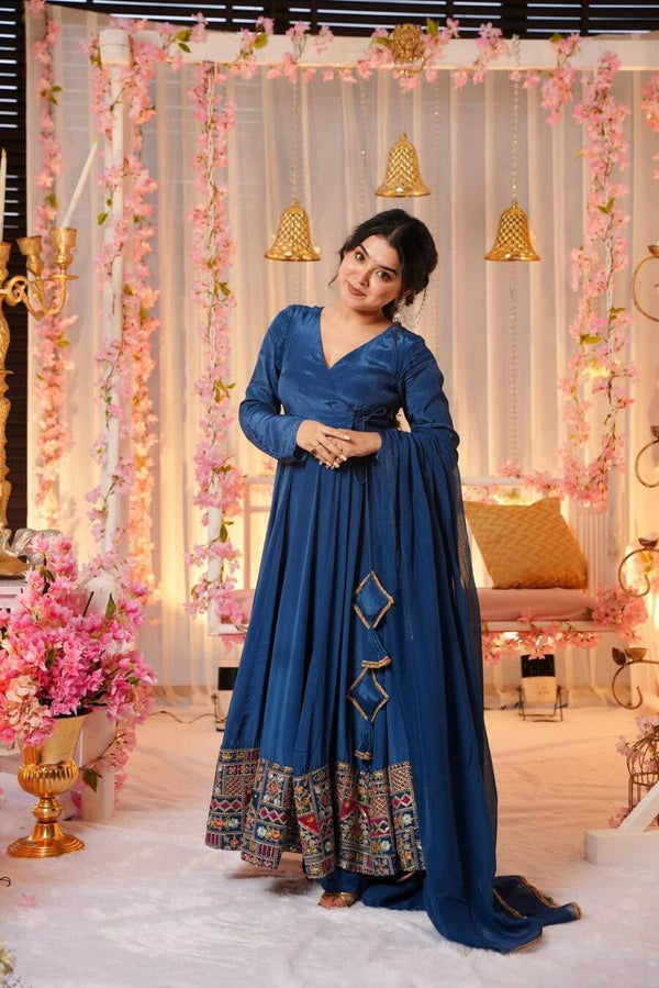 Blue Silk Anarkali Gown with Dupatta