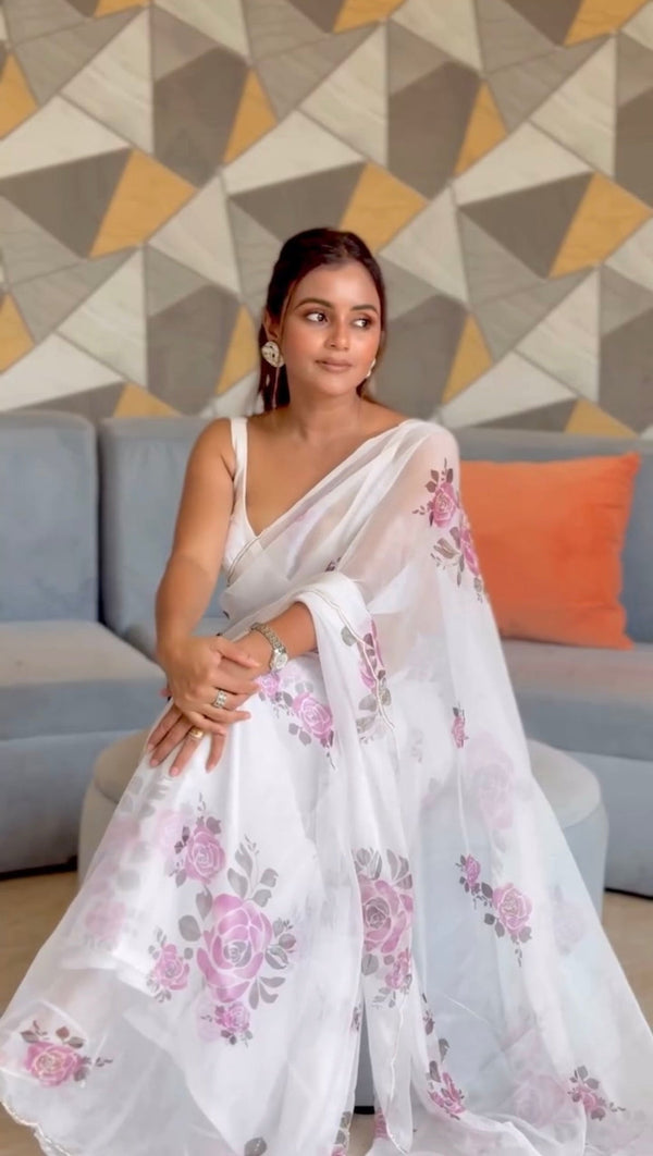 PINK SILK PRINTED SAREE