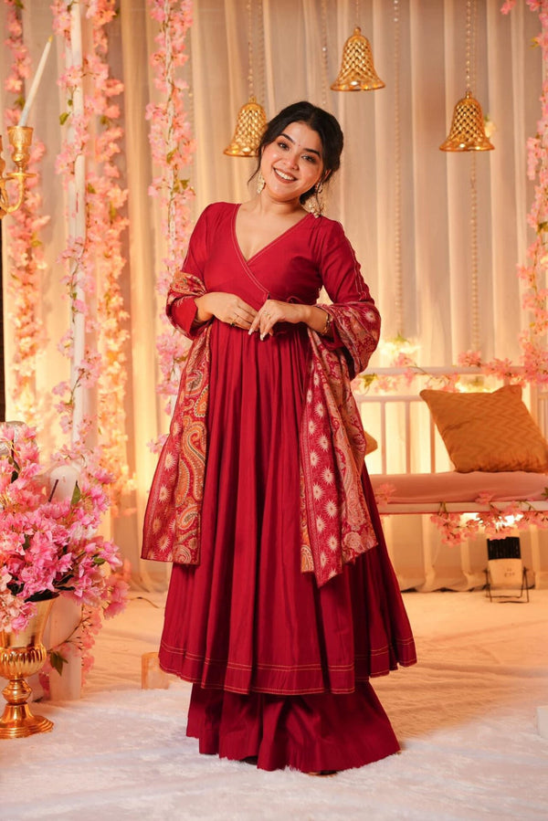 RED SILK ANARKALI WITH DUPATTA SET