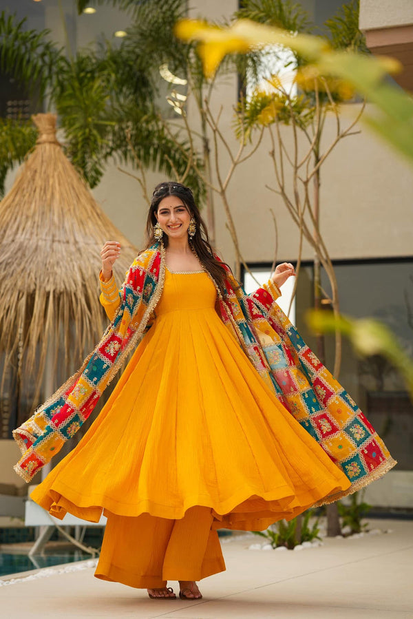 YOLLOW SILK ANARKALI GOWN WITH DUPATTA