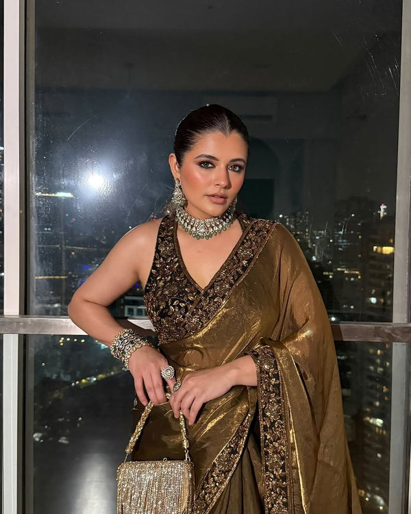 BROWN SILK SAREE WITH PARTY WEAR