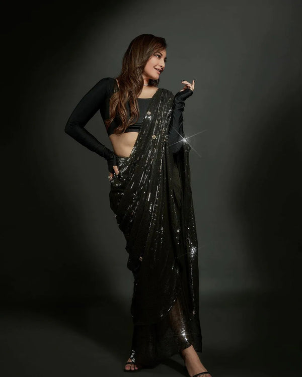 BLACK GEORGETTE SAREE FOR SONAKSHI SINHA