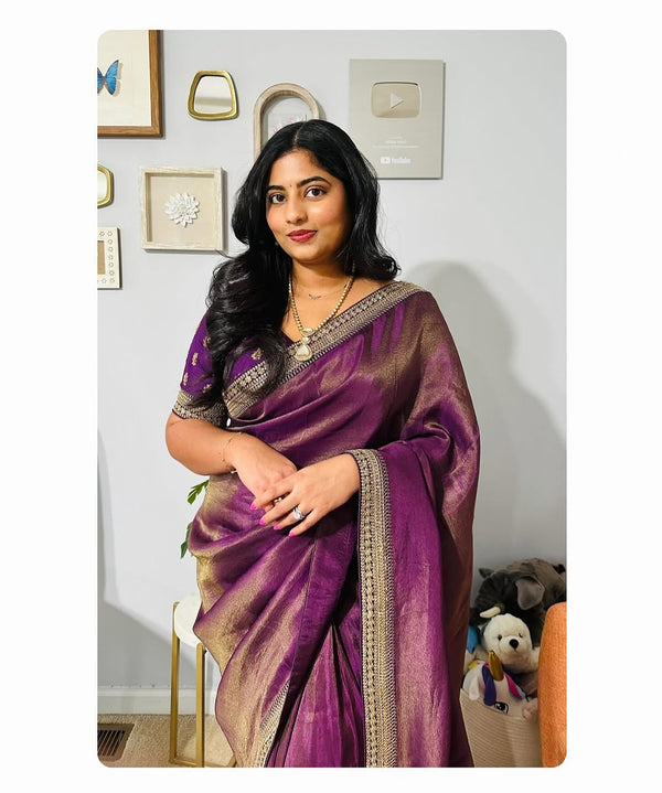 DEEP PURPLE SILK SAREE WITH PARTY WEAR