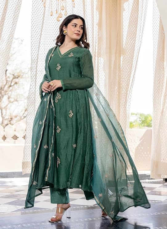 GREEN EMBROIDERY SOLID ANARKALI KURTA
