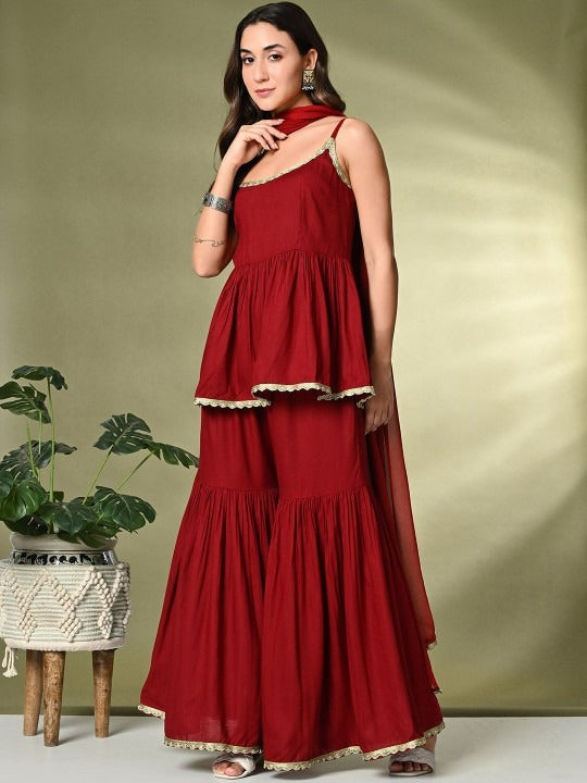 A-LINE KURTI WITH SHARARA & DUPATTA