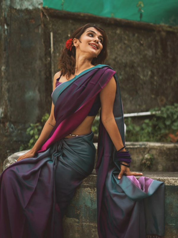 RARITY OMBRE BUTTER CHIFFON SAREE WITH LACE & BLOUSE FABRIC