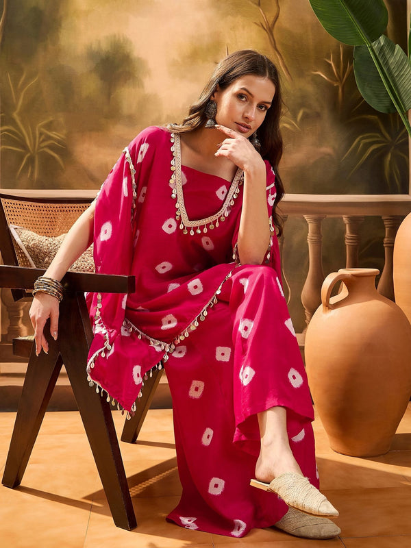 BANDHEJ PRINTED KAFTAN WITH SHARARA