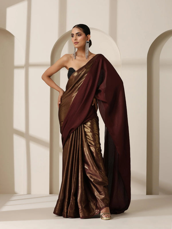 GOLD CHOCOLATE CHIFFON SAREE