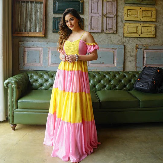 AMELIA PINK YELLOW MAXI DRESS