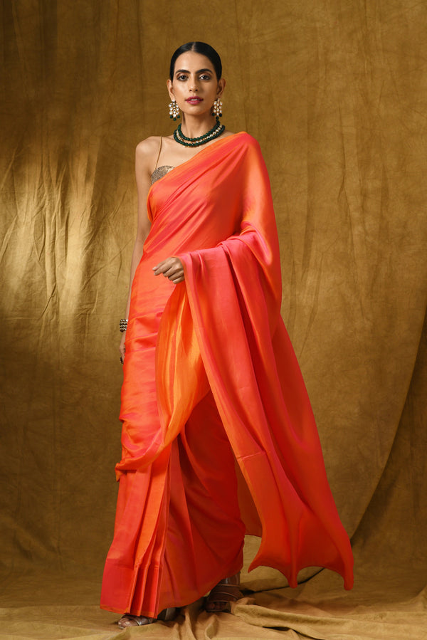 PINK & ORANGE PARADISE SATIN SAREE