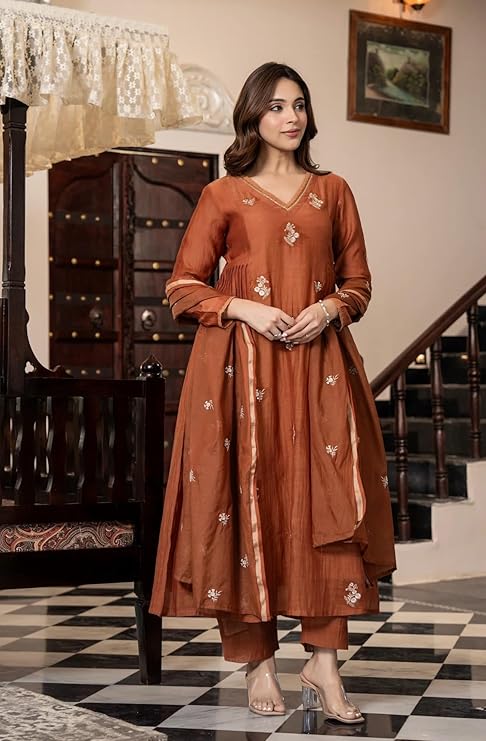 ORANGE EMBROIDERY SOLID ANARKALI KURTA